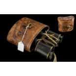 Pair of Military Field Glasses, by Ross of Clapham Common, in decorated tan leather carry case.