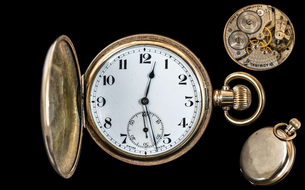 Admiral - Swiss Made Superior Gold Filled Full Hunter Pocket Watch ( Key-less ) The Movement with 3