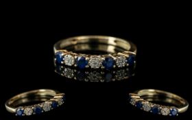 Ladies 9ct Gold Sapphire and Diamond Set Ring. Full Hallmark to Interior of Shank.