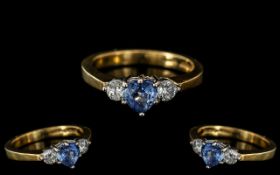 Ladies - Superior Quality 18ct Yellow Gold 3 Stone Sapphire and Diamond Set Dress Ring.
