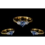 Ladies - Superior Quality 18ct Yellow Gold 3 Stone Sapphire and Diamond Set Dress Ring.