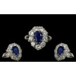 Antique Period Stunning 18ct White Gold and Platinum Diamond and Sapphire Set Dress Ring.