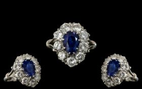 Antique Period Stunning 18ct White Gold and Platinum Diamond and Sapphire Set Dress Ring.