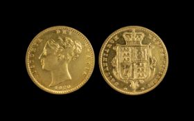 Queen Victoria Shield Back Young Head 22ct Gold Half Sovereign - Date 1870.