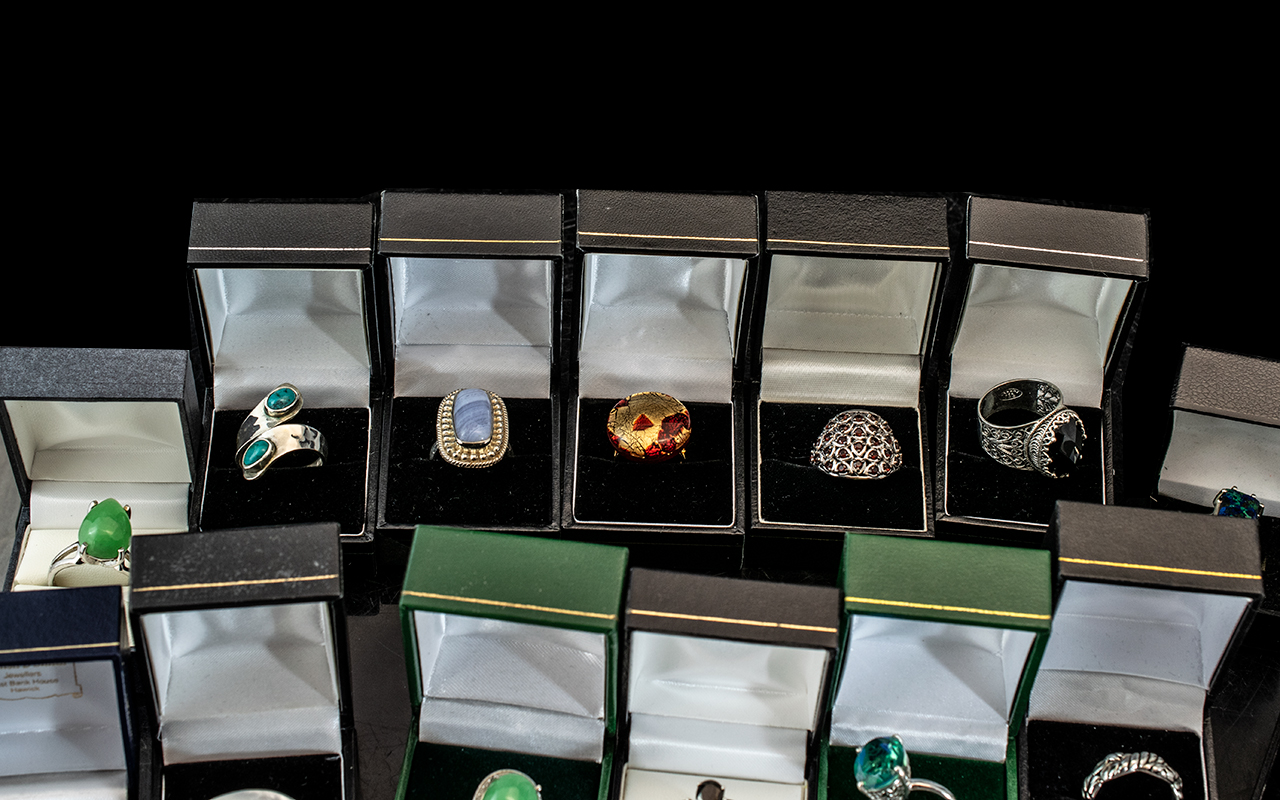 Collection of Thirteen Silver Dress Rings, set with coloured crystals, stones, pearls, etc. - Image 2 of 2