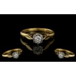 18ct Yellow Gold Single Stone Diamond Ring - Illusion Set. Marked 18ct to Interior of Shank.