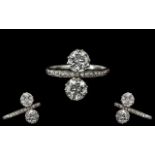 Ladies Superb 1920's 18ct White Gold - Two Stone Diamond Set Ring.