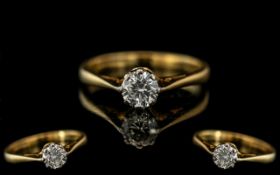 18ct Gold - Single Stone Diamond Ring. M