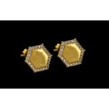 18ct Gold Diamond Set Earrings Hexagonal