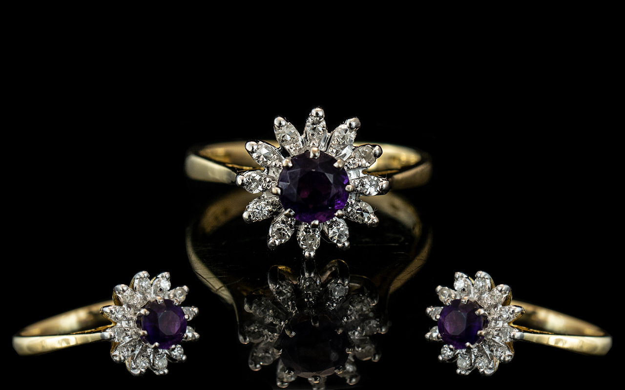 18ct Gold Diamond and Amethyst Cluster c