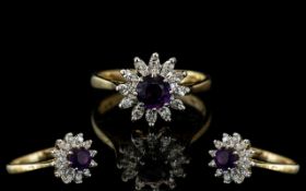 18ct Gold Diamond and Amethyst Cluster c
