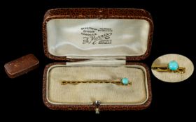 Victorian Period 9ct Gold and Turquoise Set Brooch In Original Box. Full Hallmark for 9.375.