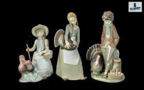 A Collection of Three Lladro Figures to include 4814 Girl With Turkey (#4814) Height 10 inches,