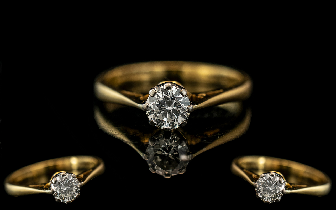 18ct Gold - Single Stone Diamond Ring. Marked 750 - 18ct to Interior of Shank. The Modern Round