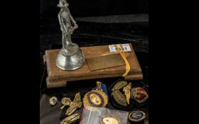 Military Interest - Plaque with Soldier Figure on wooden base, presented to Mr I Crowe by the Co.