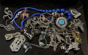 Collection of Marcasite Jewellery, some silver, comprising necklaces, brooches, pendants on chains,