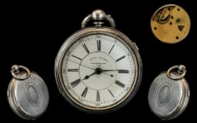 Victorian Period Large Open Faced Sterling Silver Centre Seconds Chronograph Pocket Watch.