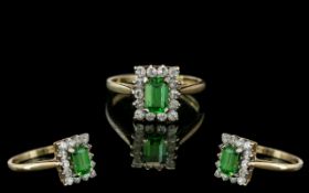 Ladies Attractive Emerald and Diamond Dress Ring Fully hallmarked to interior of shank diamond and