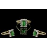 Ladies Attractive Emerald and Diamond Dress Ring Fully hallmarked to interior of shank diamond and