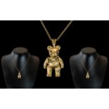 9ct Gold Reticulated Gem Set Small Bear Pendant with Attached 9ct Gold Pendant.