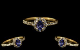 Ladies 18ct Gold - Attractive and Good Quality Diamond and Tanzanite Set Ring. Marked 750 - 18ct