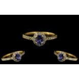 Ladies 18ct Gold - Attractive and Good Quality Diamond and Tanzanite Set Ring. Marked 750 - 18ct