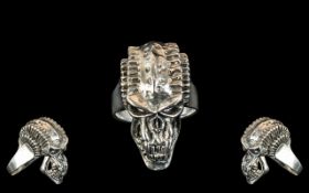 Heavy Silver Gentleman's Ring, in the form of a skull, large size Z, detailed design.