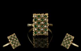 Ladies - Attractive 9ct Gold Pearl and Emerald Set Ring, Excellent Design and Setting.