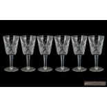Waterford Signed Set of Six Crystal Cut Sherry Glasses ' Lisamore ' Pattern. Signed to Base.