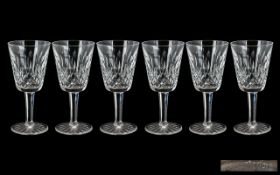 Waterford Signed Set of Six Crystal Cut Sherry Glasses ' Lisamore ' Pattern. Signed to Base.