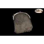 Edwardian Period Sterling Silver Ladies Mesh Purse with Chain.