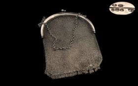 Edwardian Period Sterling Silver Ladies Mesh Purse with Chain.