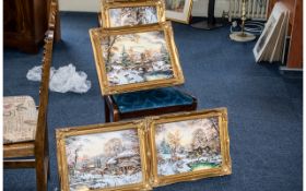 Four John Corcoran Winter Scenes, oil on canvas, housed in gilt frames,