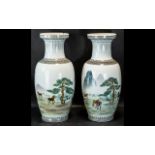 Pair of Chinese Vases, decorated with horses, mountains and trees,