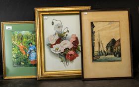 Three Original Paintings, comprising 'Picking Blackberries by C Aboe, 'Dockyard' by A Orton,