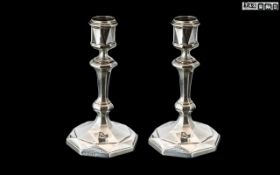 Early 20th Century Excellent Pair of Matched Diamond Cut Sterling Silver Candlesticks.