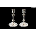 Early 20th Century Excellent Pair of Matched Diamond Cut Sterling Silver Candlesticks.