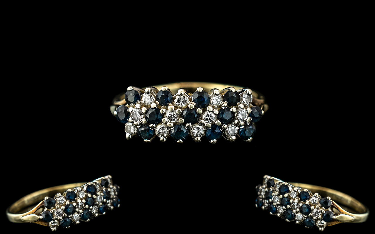 Ladies Attractive 9ct Gold Diamond and Sapphire Set Ring, fully hallmarked to interior of shank; set