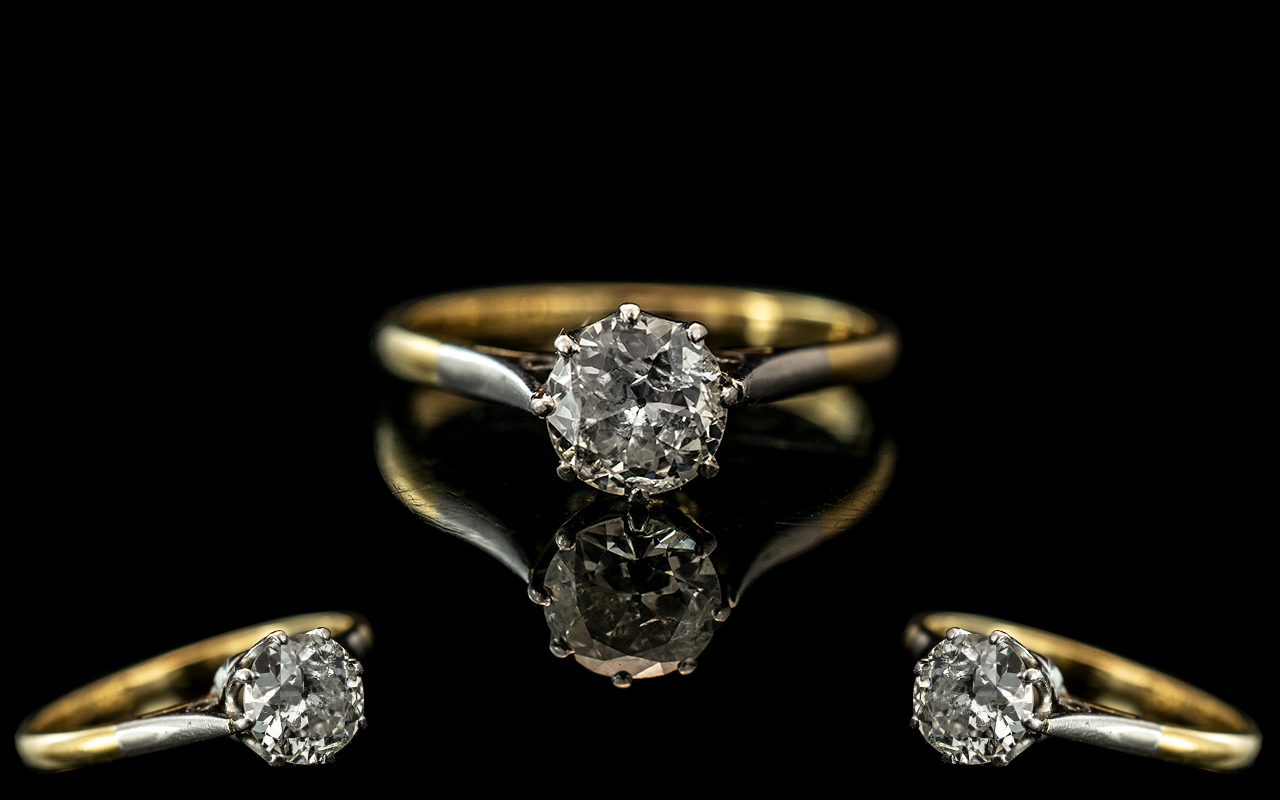 18ct Gold and Platinum Single Stone Diamond Set Ring, marked 18ct and platinum to interior of shank;