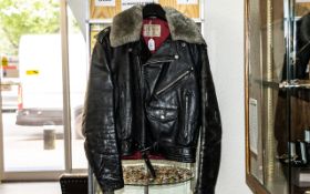 1950's Leather Windward Motorcycle Jacket, horsehide leather, black flying jacket style, fur collar,