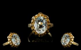 Ladies 9ct Gold Single Stone Aquamarine Dress Ring. Full Hallmark to Interior of Shank.