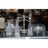 Collection of Quality Glass, comprising two square 11" decanters with decorative stoppers,