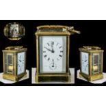 French - Brass Cased Eight Day Striking and Repeating Carriage Clock with Alarm,