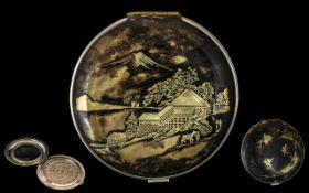 Superb Japanese - Early 20th Century Sterling Silver Niello Compact From the 1920's of Circular