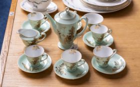 Noritake Coffee Set, comprising six cups and saucers, coffee pot, cream jug and sugar bowl.