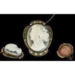 Mid Victorian Period Superb Quality Sardonyx Portrait Cameo Brooch of Large and Impressive