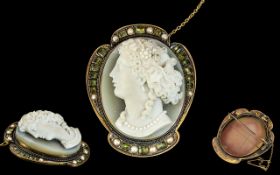 Mid Victorian Period Superb Quality Sardonyx Portrait Cameo Brooch of Large and Impressive