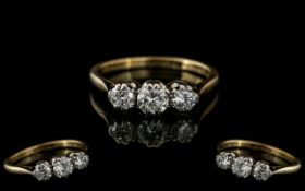 Ladies - 18ct Gold and Platinum 3 Stone Diamond Set Ring,