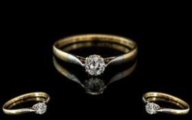 18ct Gold And Platinum Single Stone Diamond Ring, Marked 18ct and Platinum to Interior of Shank,