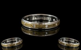 18ct Gold Diamond Full Eternity Ring Central Gilt Band Set with 9 Round Modern Brilliant Cut